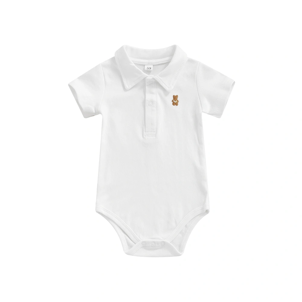 Newborn Baby Polo Bodysuit Lapel Short Sleeve Embroidered Bear Romper