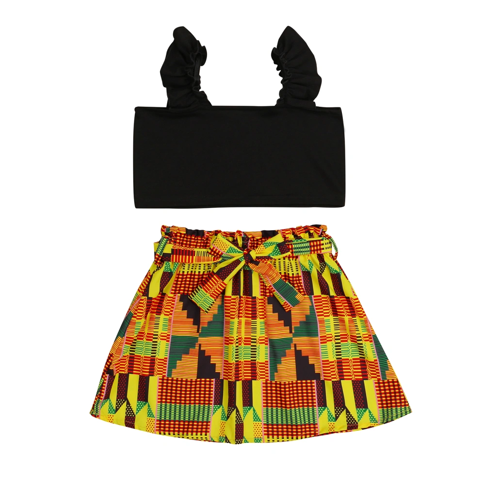 Baby Girls Clothes Set, Solid Color Cropped Tops+Digital Print Skirt