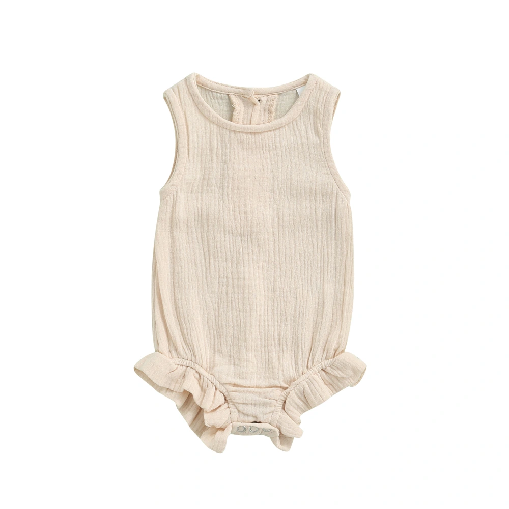 Lovely Baby Solid Romper, Round Neck Sleeveless Pleated Leg Opening