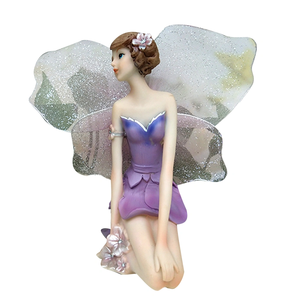 Mini Resin Craft, Flower Fairy Figurine with Glittery Wings for Home