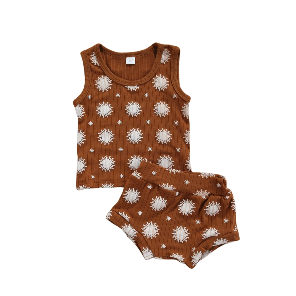 Babies Clothes Set, Printing Round Collar Sleeveless Tops and Shorts