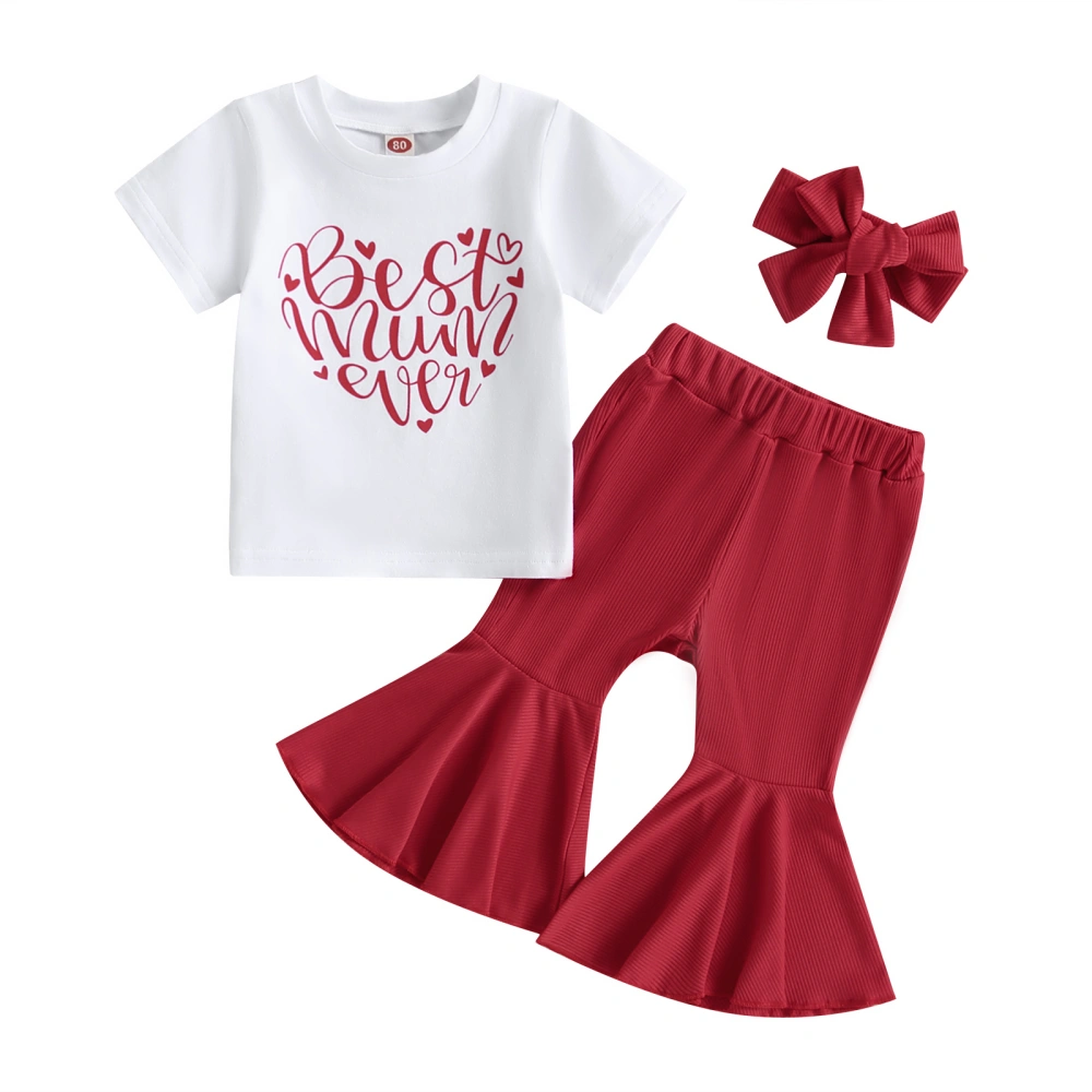 Kids Girls Outfits Summer Letter Print T-shirt and Pants Headbands Set