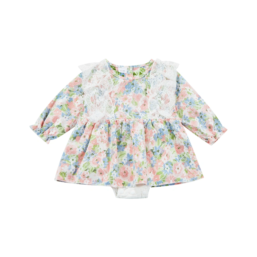 Baby Girls Romper, Short Sleeve Patchwork Flower Print Party Dress 