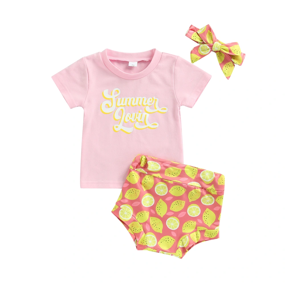 Baby Girls Outfit, Toddlers Letter Short Sleeve Tops, Lemon Shorts 