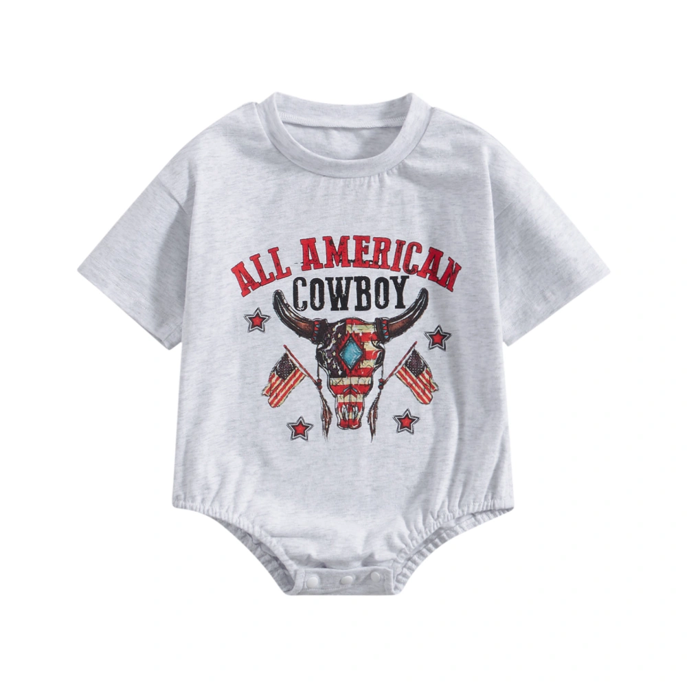 Baby Boys Girls Short Sleeve O Neck Letter/Cattle Head Print Romper