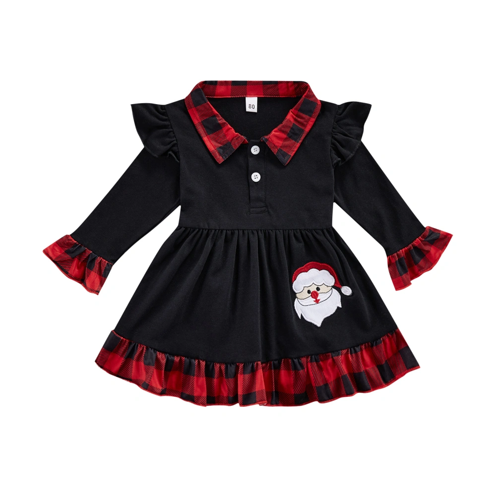 Toddler Girl Christmas Dress, Ruffle Long Sleeve Button Front Dress