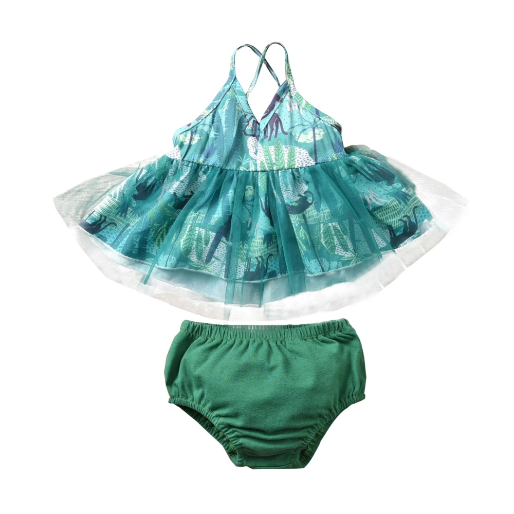 Baby Girls Clothes Set, Leaf Print Sling Tops+Solid Color Shorts