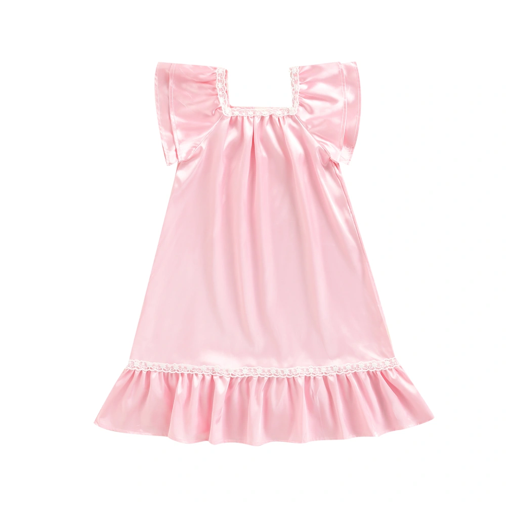 Baby Girl Sleeping Dress Short Sleeve Square Neck Satin Summer Midi