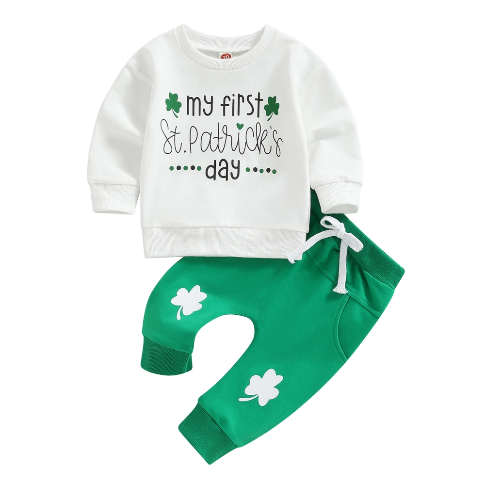 Baby 2Pcs Spring Outfits, Shamrock Letter Print Sweatshirt + Pants Set