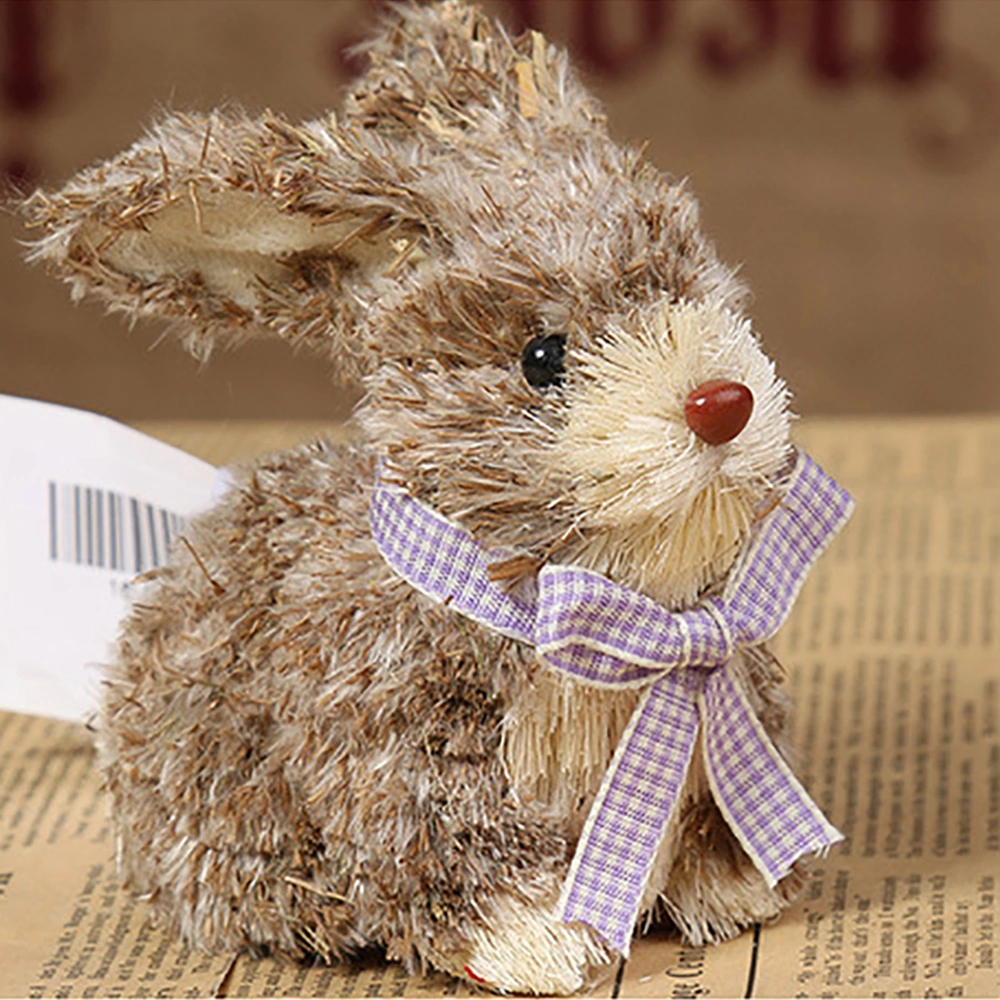 Cute Artificial Reed Pampas Grass Rabbit Figurines Tabletop Decoration