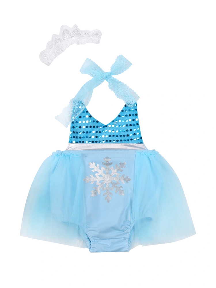 Toddler Sleeveless Mesh Romper with Bow Headband, Sequin Clothing