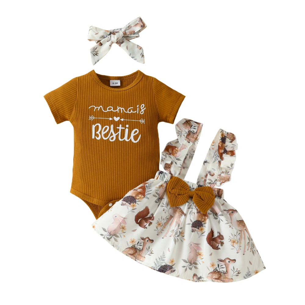 Baby Girls Skirt Set, Letters Romper Animal Suspender Skirt Headband