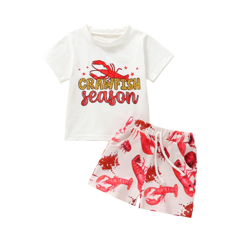 Kids Girls Boys Clothes Letter Print T-Shirts Crawfish Print Shorts