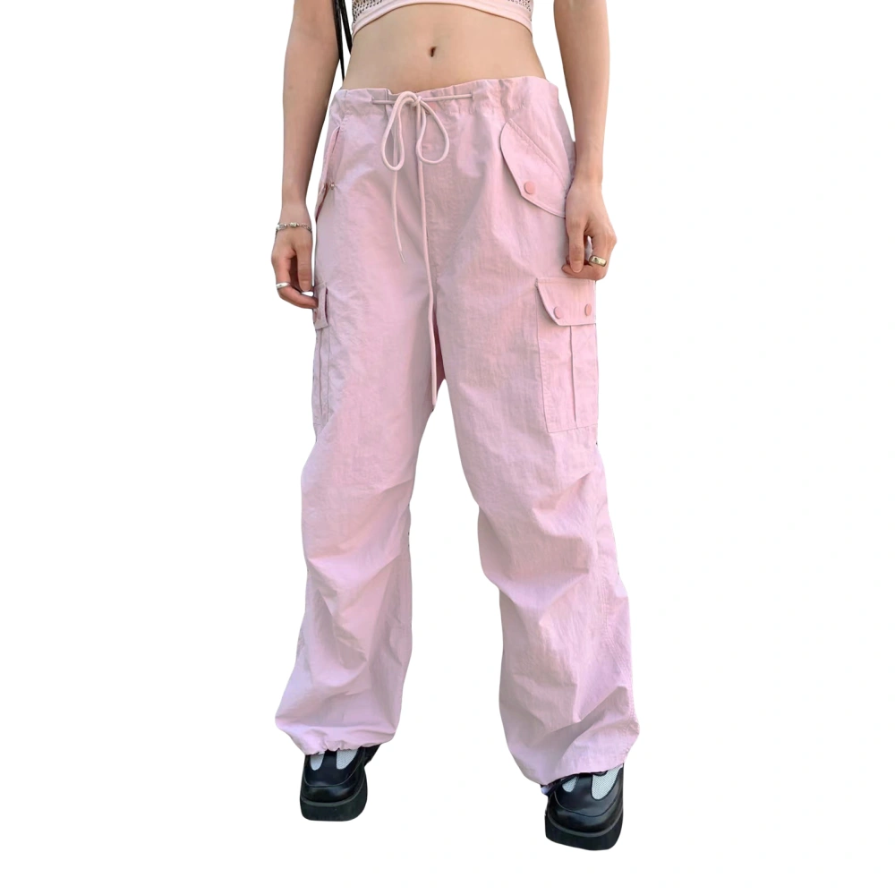 Ladies Loose Long Cargo Pants, Drawstring Tie Up Wide Leg Trousers