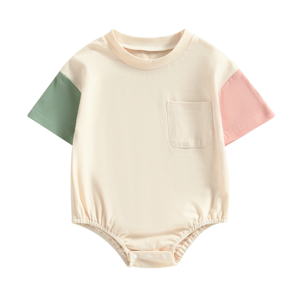 Baby Girls Boys Romper, Short Sleeve Crew Neck Contrast Color Bodysuit