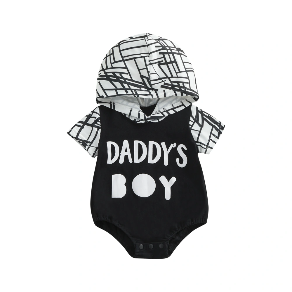 Boys Summer Short Sleeve Letter Print Contrast Color Hooded Romper