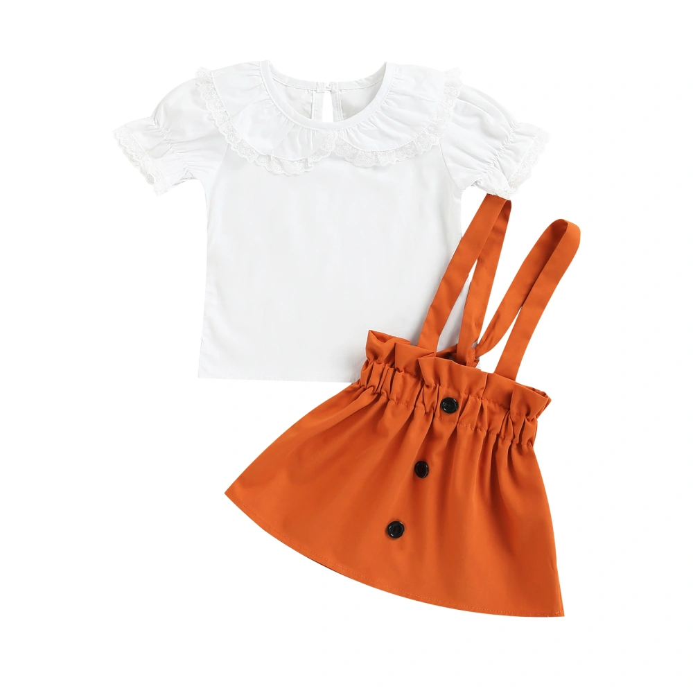 Baby Infant Two Piece, Round Neck Short Sleeve Shirt Suspender Skirt