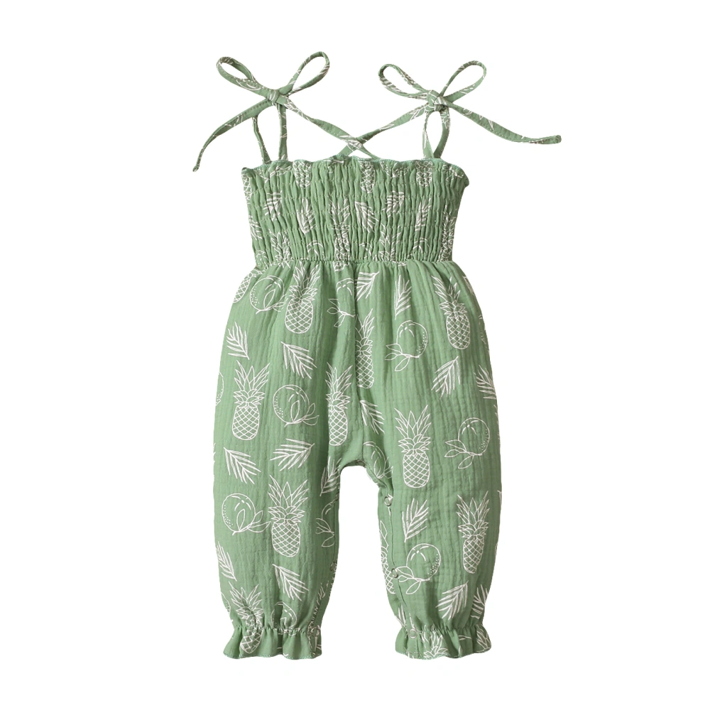 Baby Pineapple Print Long Romper, Sleeveless Stretchy Sling Jumpsuit