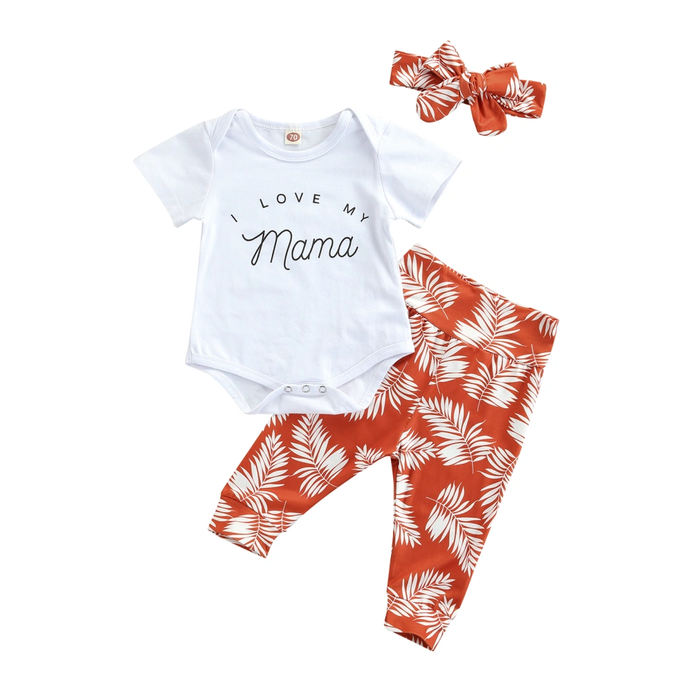 Baby Summer Outfits, Letters Romper + Leaf Print Pants + Headband