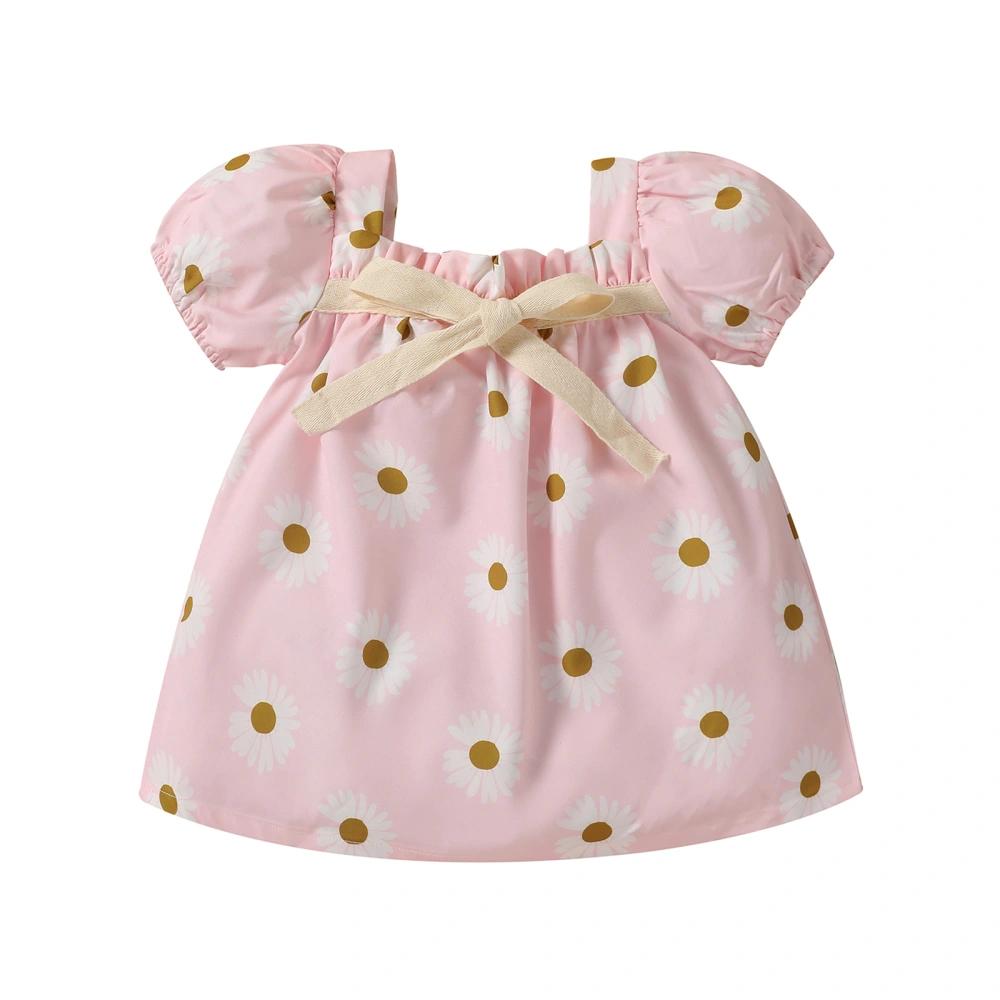 Mini Dress for Toddler Girl, Short Sleeve Bowknot Dress for Girl