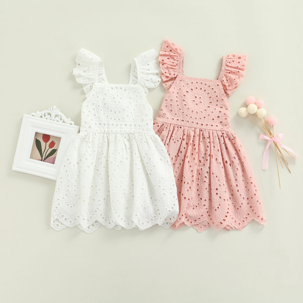 Toddler Girls Summer Dress, Lace Square-Neck Flying Sleeve One-Piece