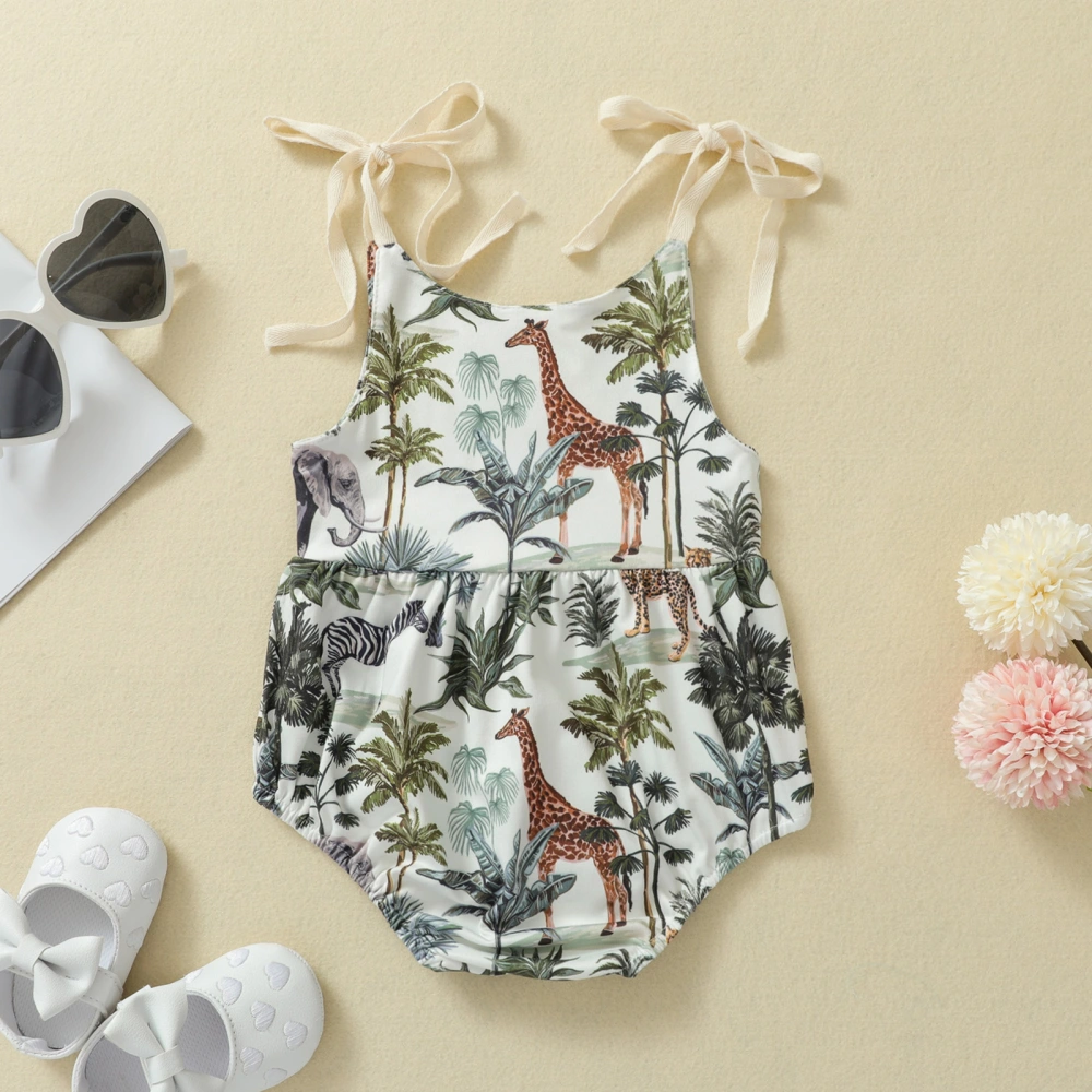 Baby Forest Animal Print Romper, Sleeveless O-neck Sling Jumpsuit