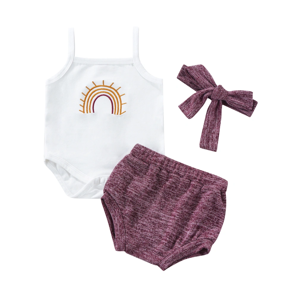 3Pcs Baby Girls Outfits, Rainbow Embroidery Romper + Pantie + Hairband