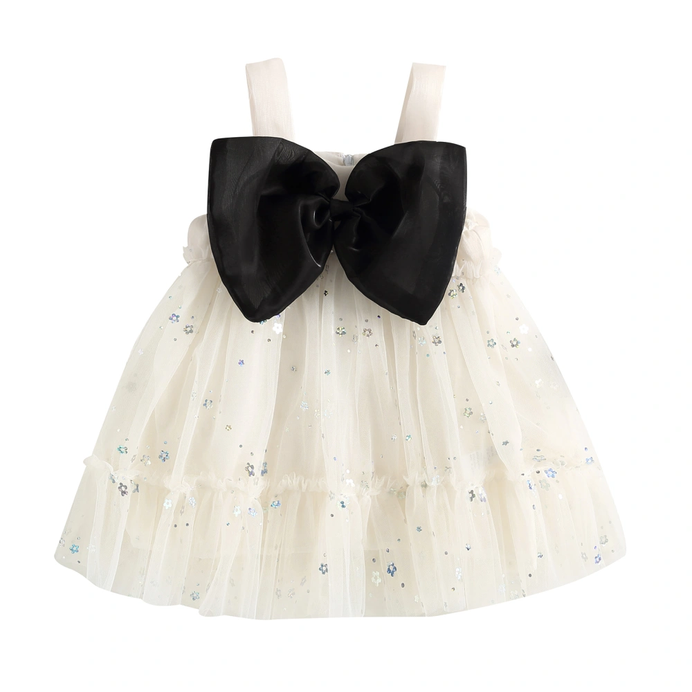 Baby Girl A-line Dress, Sleeveless Bowknot Flower Sequined Tulle Dress