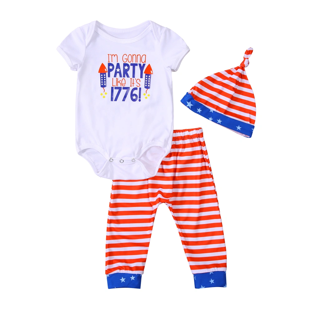 Independence Day Outfits, Cartoon Romper + Pants + Knotted Cap