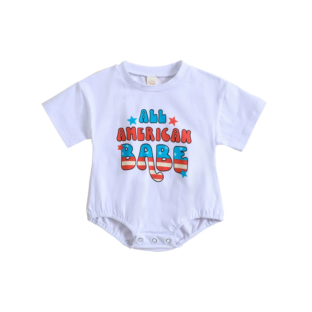 Baby Girls Boys Romper, Short Sleeve Crew Neck Letters Print Bodysuit