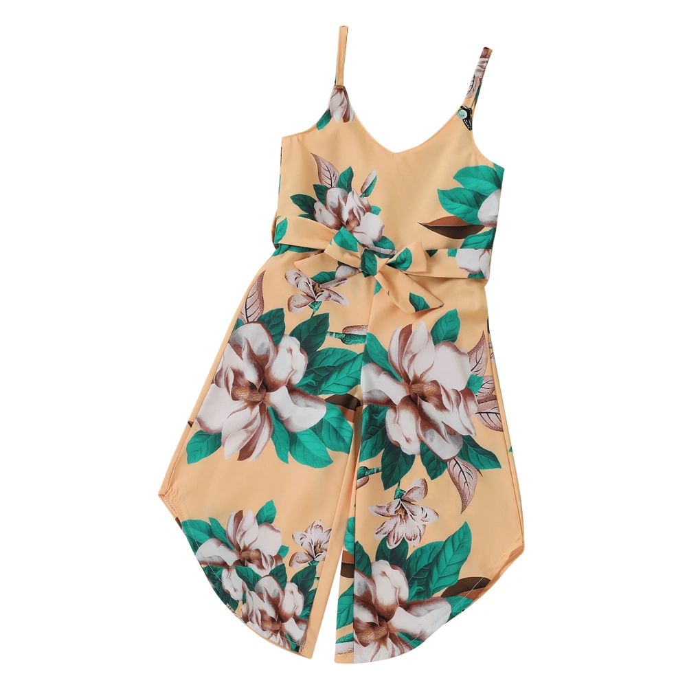 Kids Girls Floral Pattern Romper, Irregular Hem Sling Bodysuit