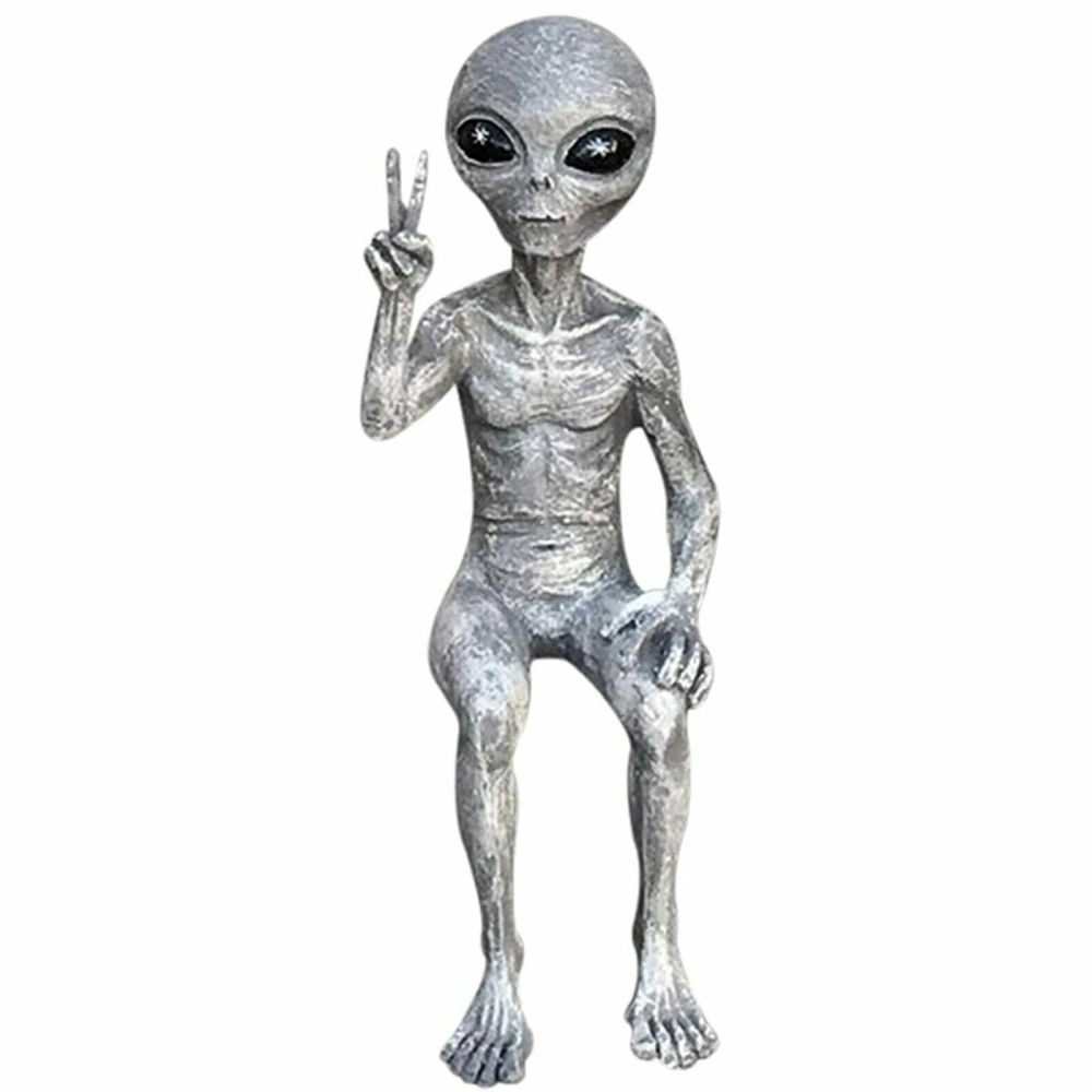 Outdoor Alien Statue, Art Outer Space Decoration Sitting Statuette