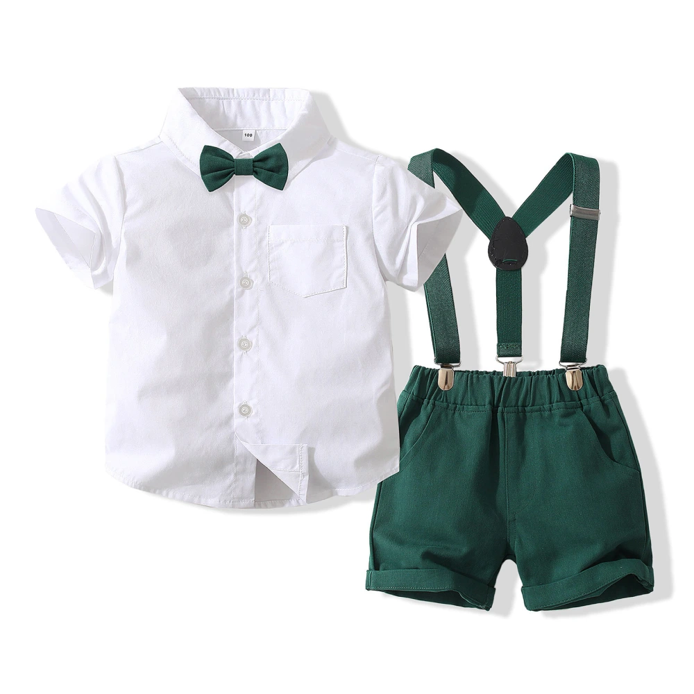 Baby Boys Gentleman Outfits, Button Down Shirt + Suspender Shorts Set