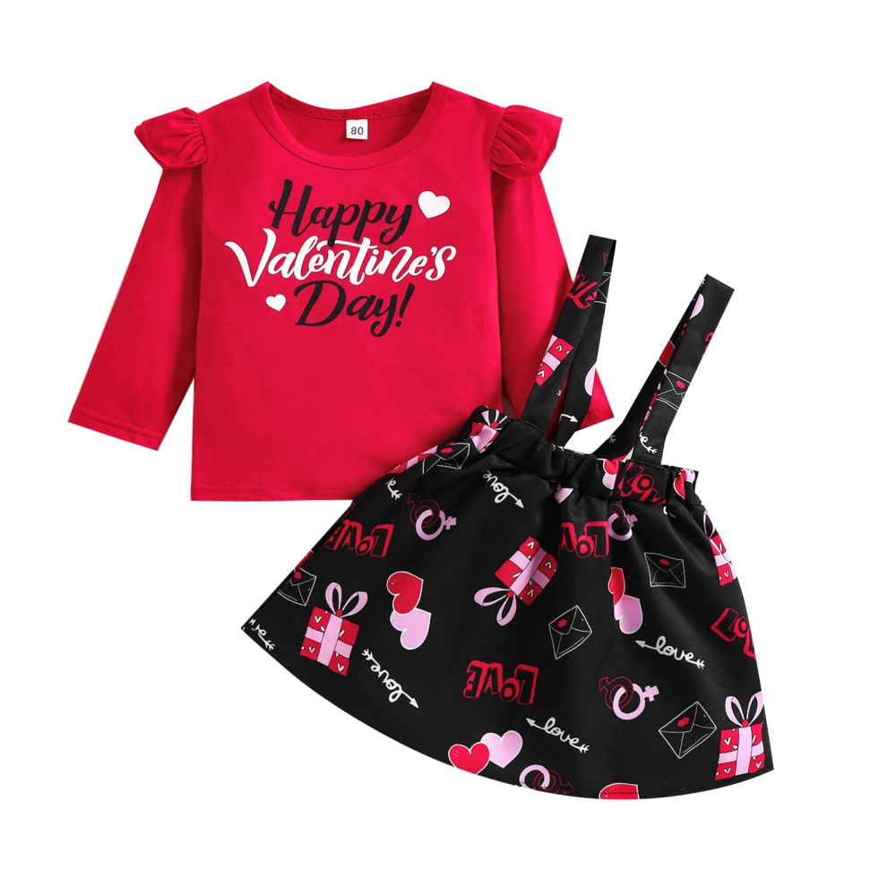 Baby Girl Skirt Set, Round Neck Long Sleeve Lettering Tops Skirt