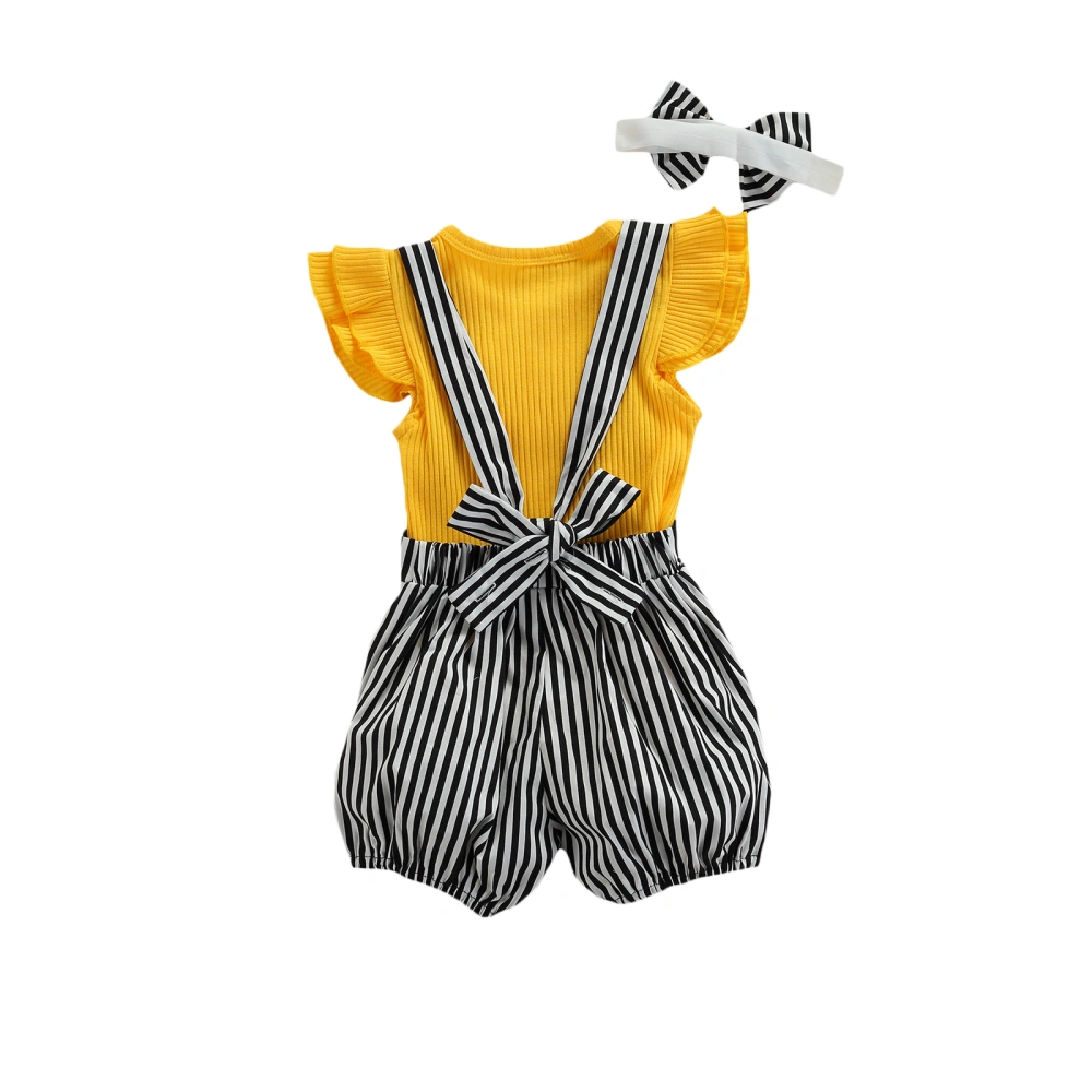 Toddler Girls Outfit, Solid Color Romper + Suspender Shorts + Headband