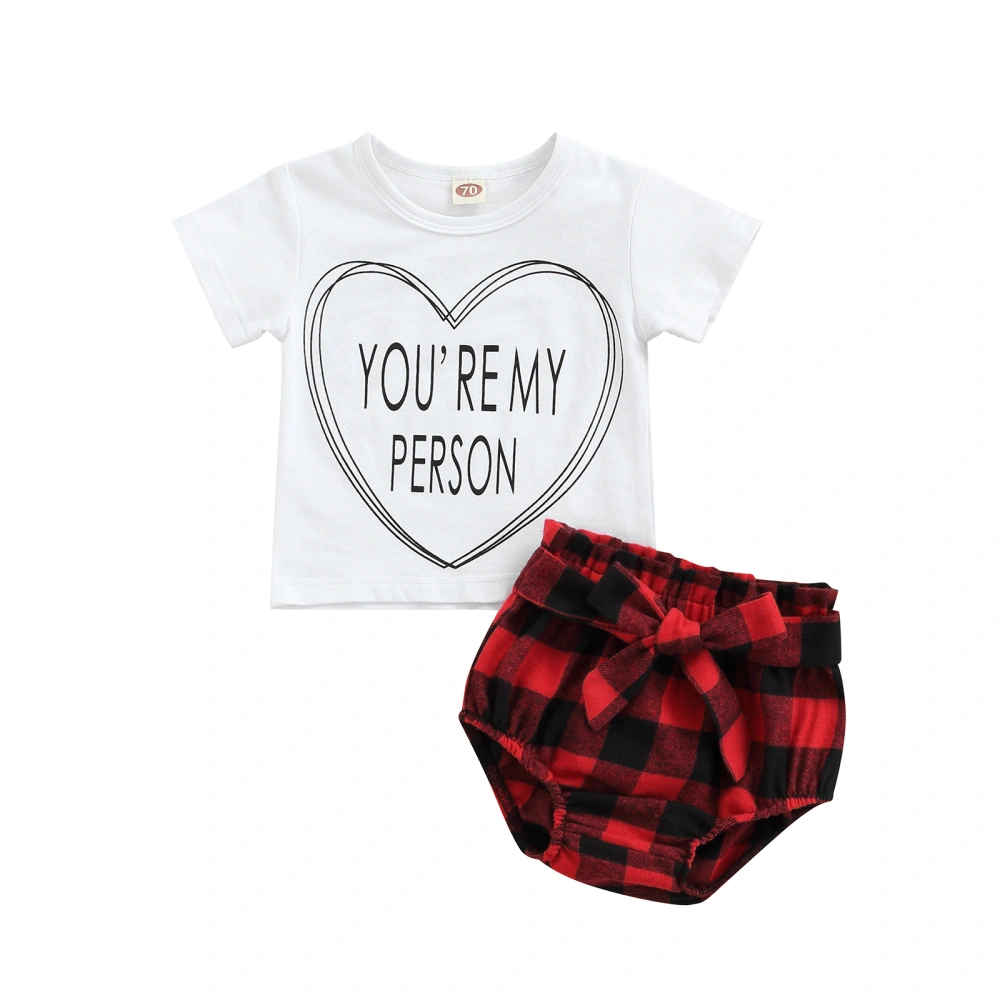 Baby Girl’s Letter Short Sleeve Romper and Plaid Short Pants Set