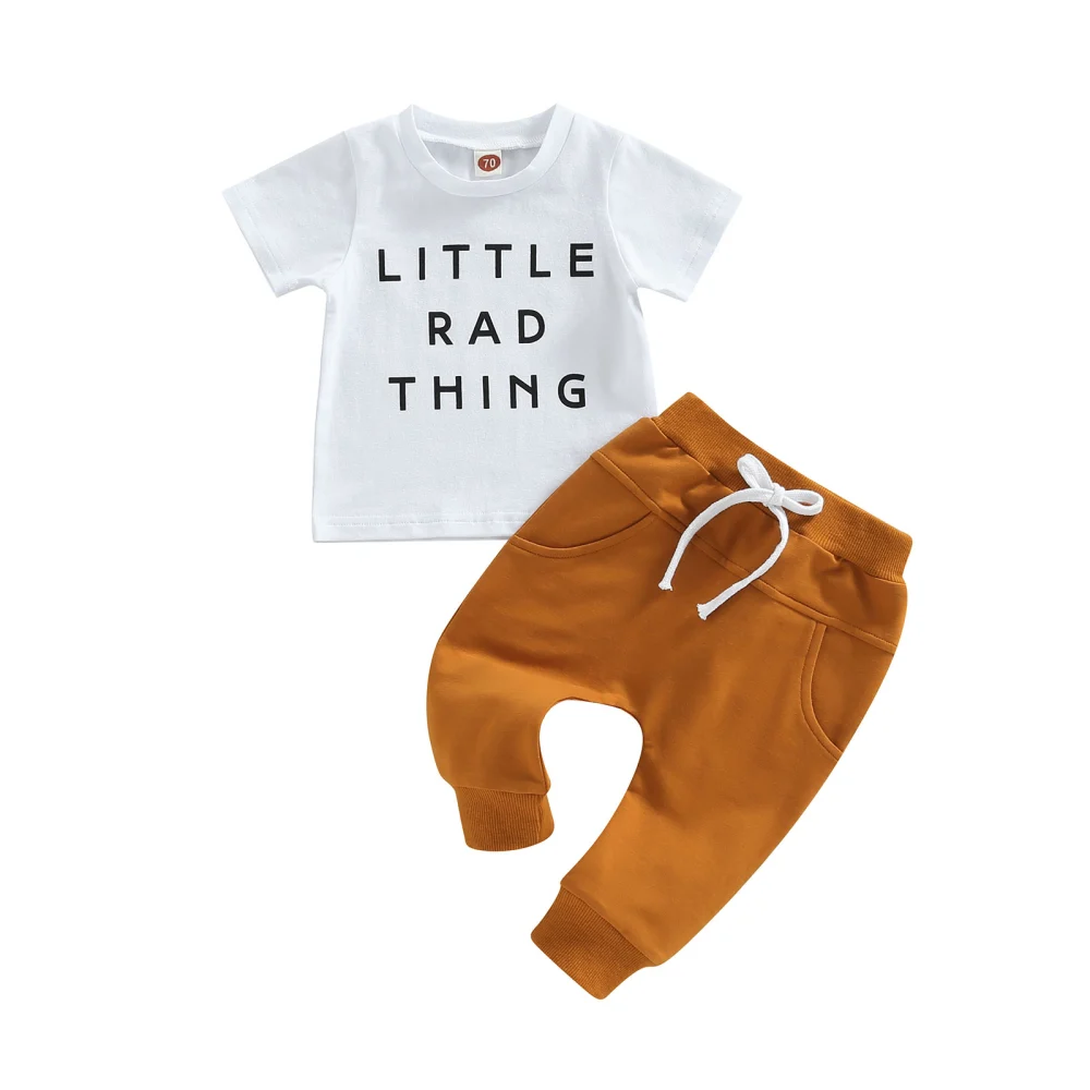 Toddler Boys White Short Sleeve Letter Print Tops + Drawstring Pants