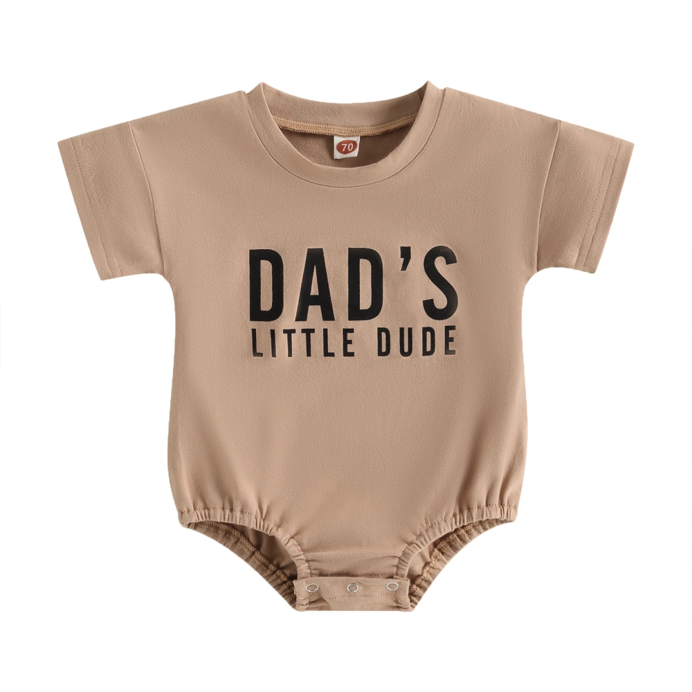 Baby Boys Girls Khaki Short Sleeve O Neck Letter Print Playsuit