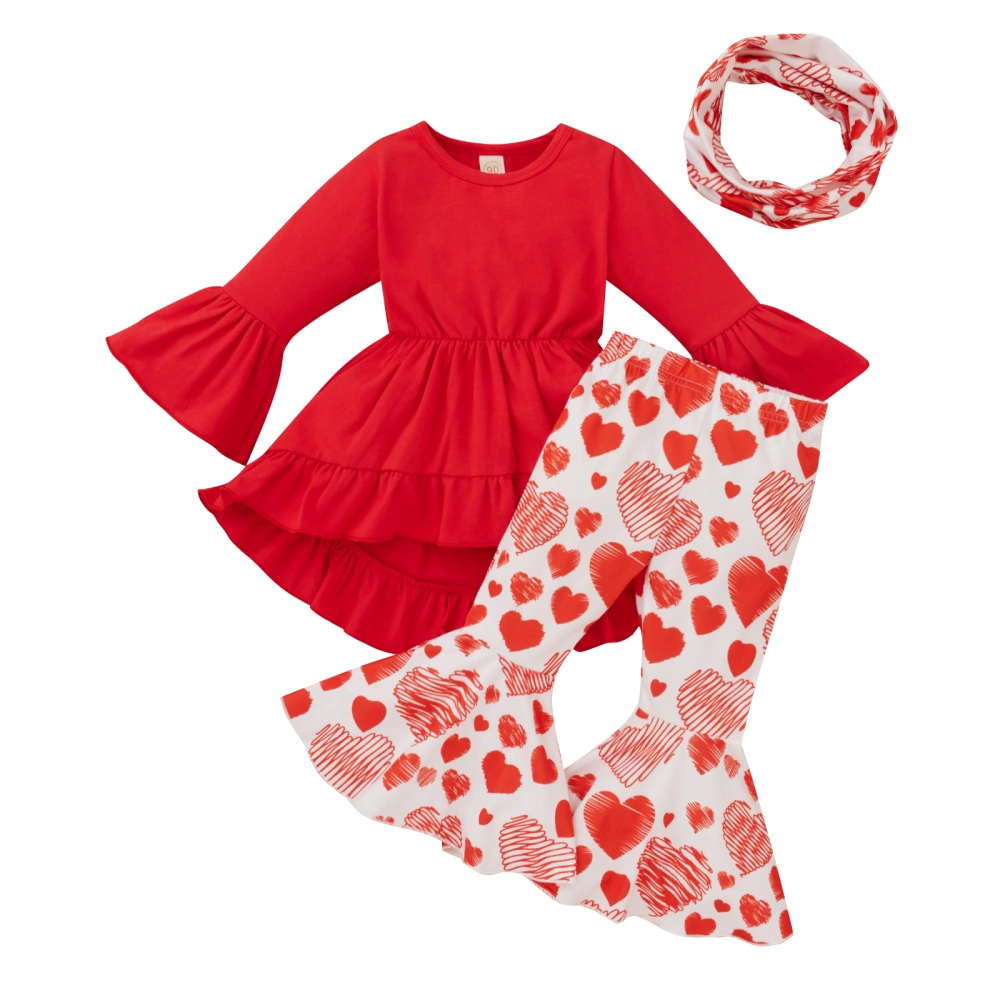 Valentine's Day Little Girls Outfit, Trailing Top, Bell-bottomed Pants