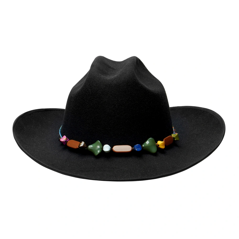 Western Cowboy Hat for Women Men Cowgirl Hat with Ethnic Beads Trim