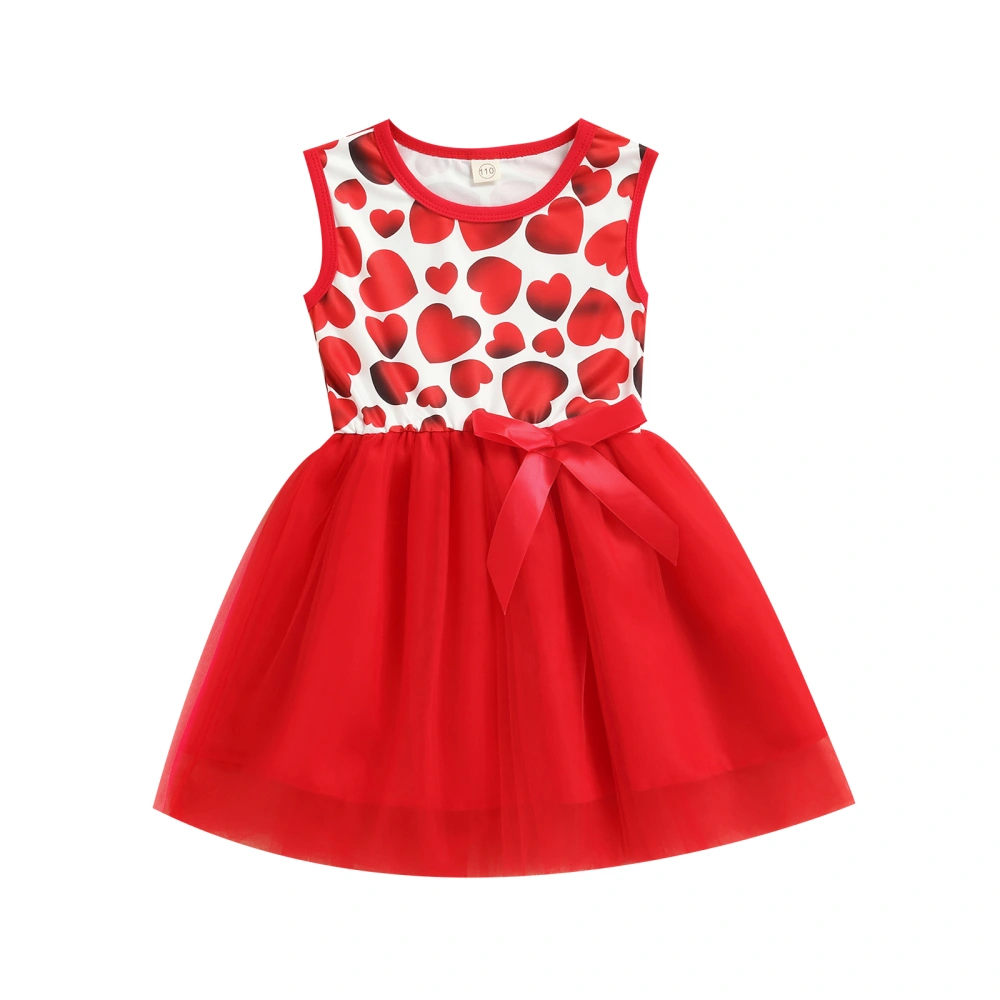 Little Girls Summer Dress, Sleeveless Heart Valentine High Waist Dress