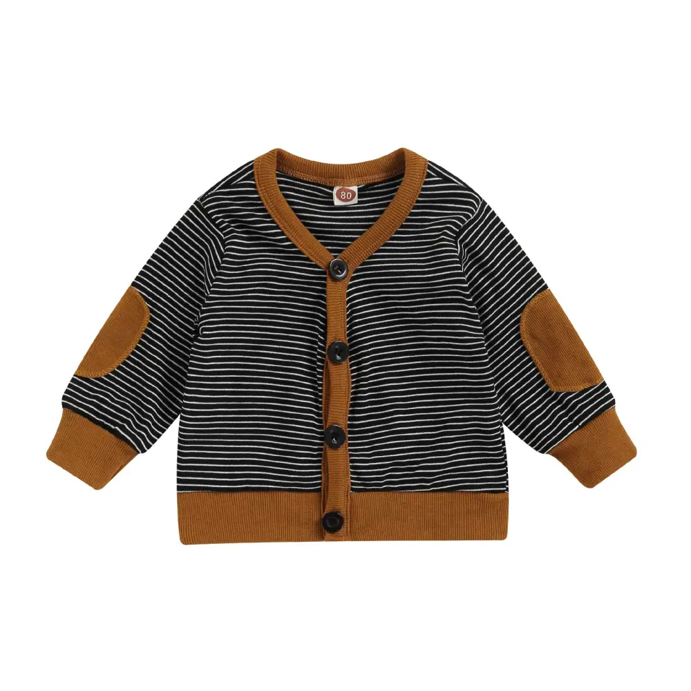 Baby’s Fashion Stripe Printed Patch V-neck Button Long Sleeve Coat