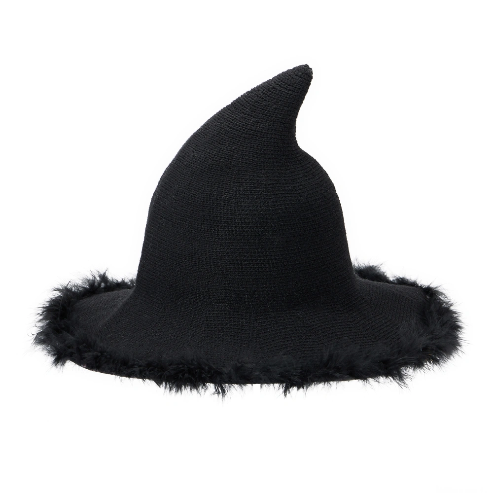 Halloween Witch Hats Women Plush Trim Wide Brim Party Pointed Cap