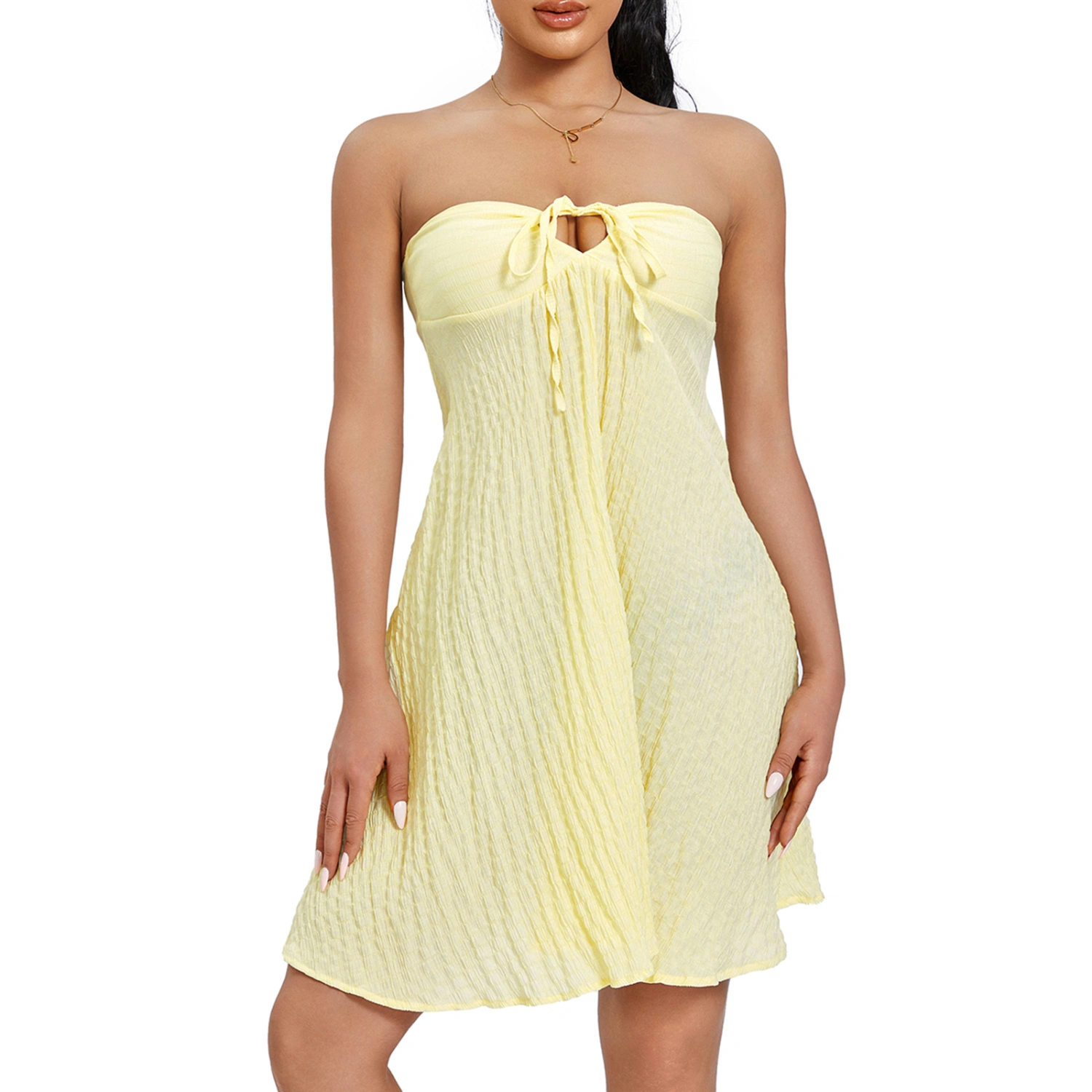 Women's Tube Top Dress Summer Strapless Tie-up Front Flowy Dress