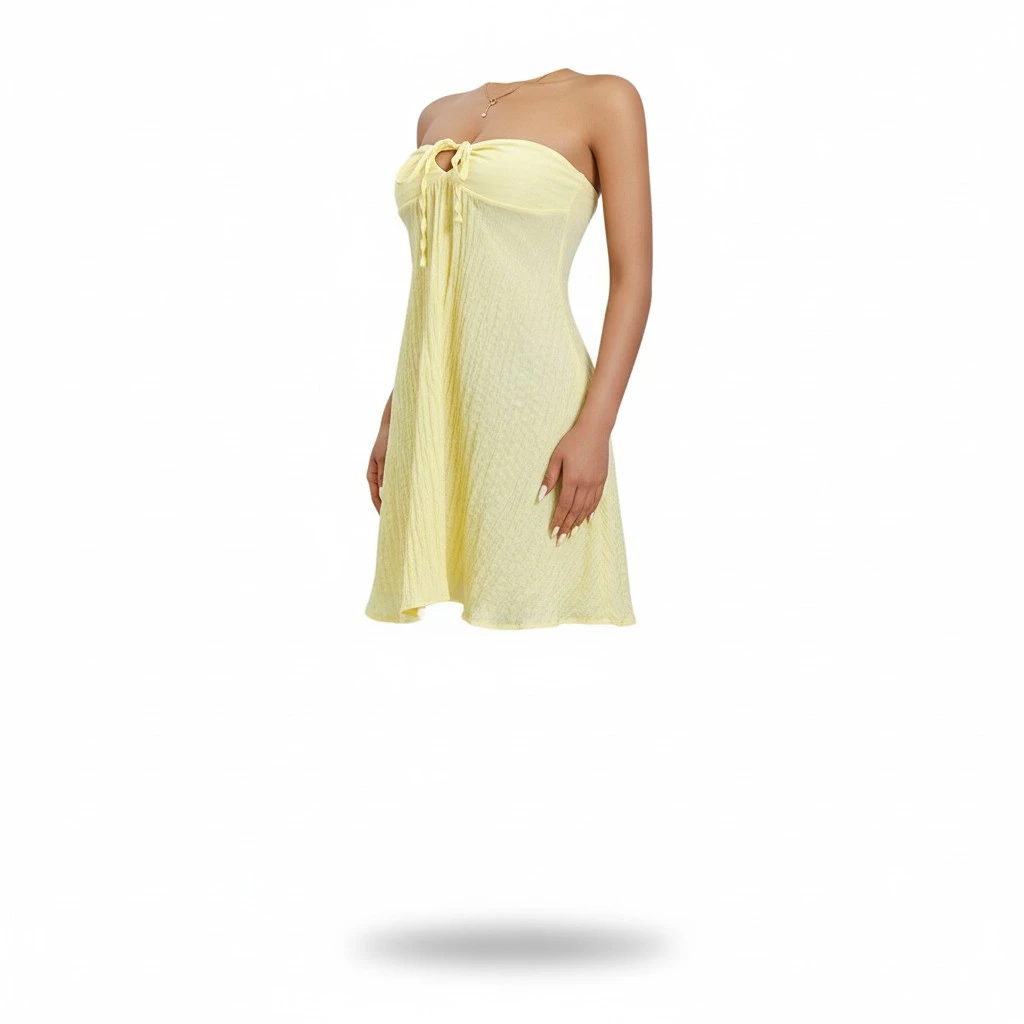 Women's Tube Top Dress Summer Strapless Tie-up Front Flowy Dress