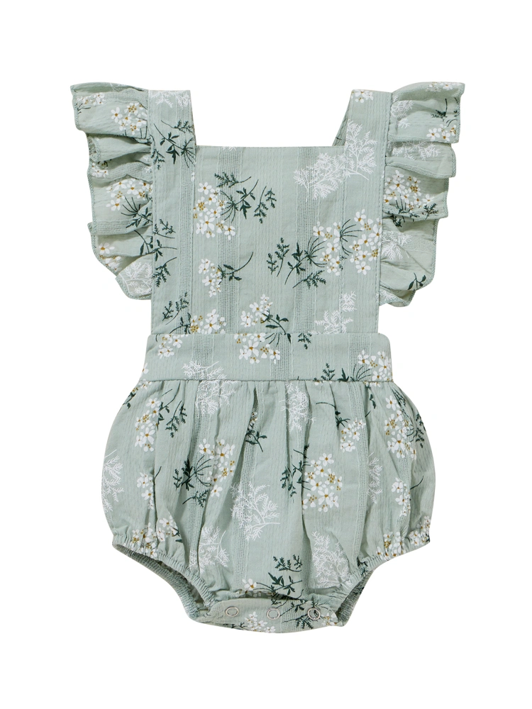 Baby Girl’s Sweet Flower Bandage Backless Ruffles Fly Sleeve Romper