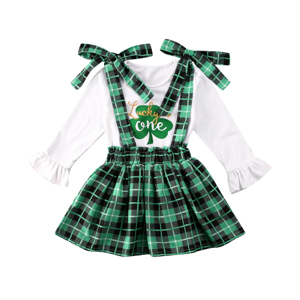 Girl Two Piece Set, Children Round Neck Lettering Shirt Belt Skirt