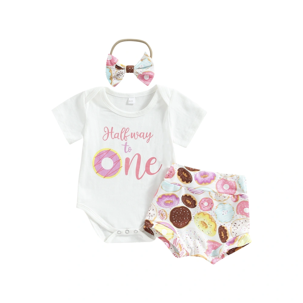 Infant Baby Girls Clothes Set Romper Donut Print Shorts Headband