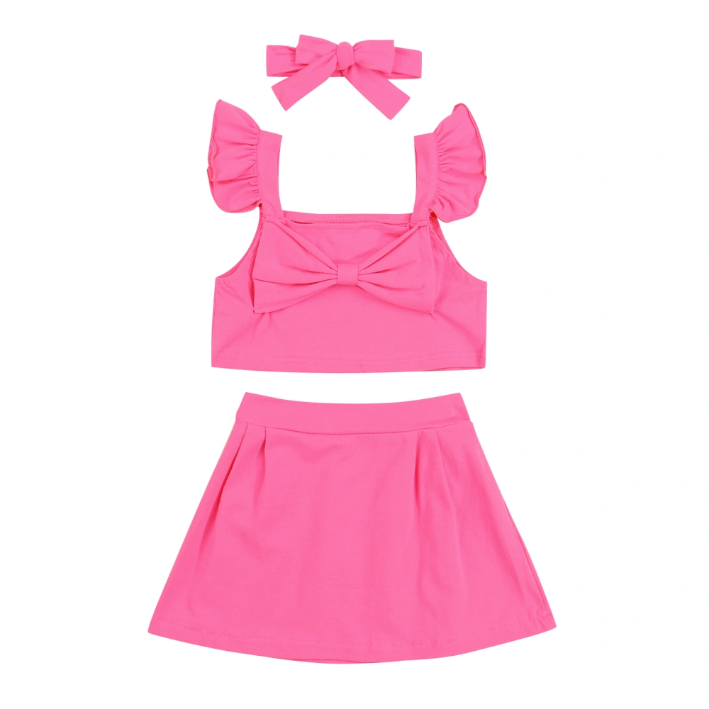 Girls Clothes Set, Pink Fly Sleeves Tops, Short Skirt and Headdress