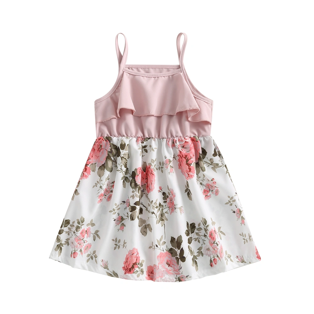 Kid Toddler Girl Summer Dress, Sleeveless Floral Print Patchwork Dress